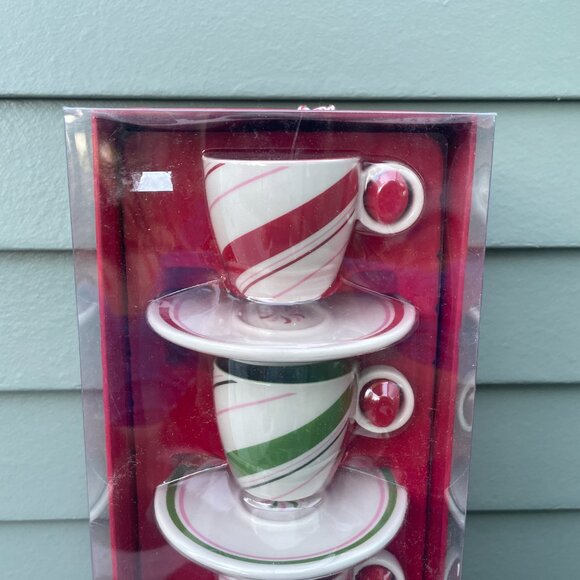 Starbucks Holiday Candy Cane Striped Christmas Espresso Cup Saucer Set Brand New - Picture 3 of 5